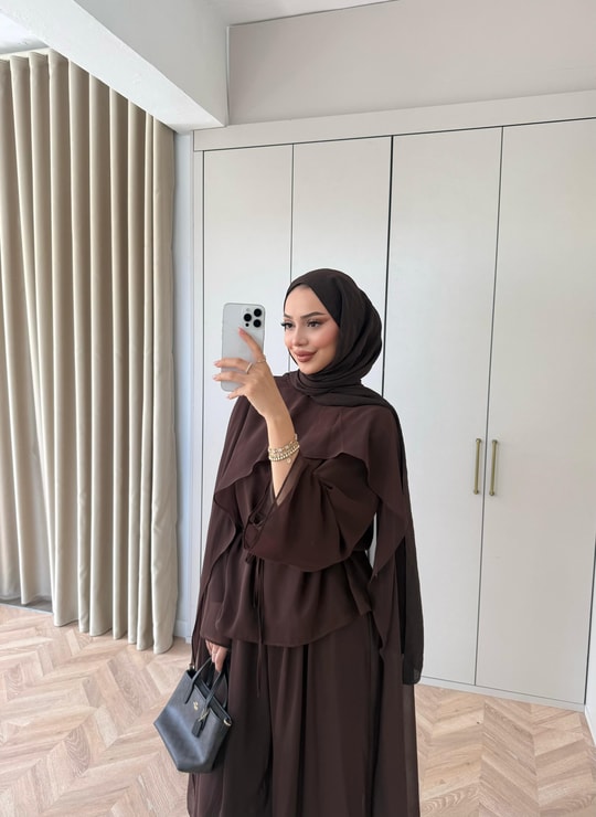 HR-1542H&R ButikHew - Hina Şifon Takım Acı Kahve