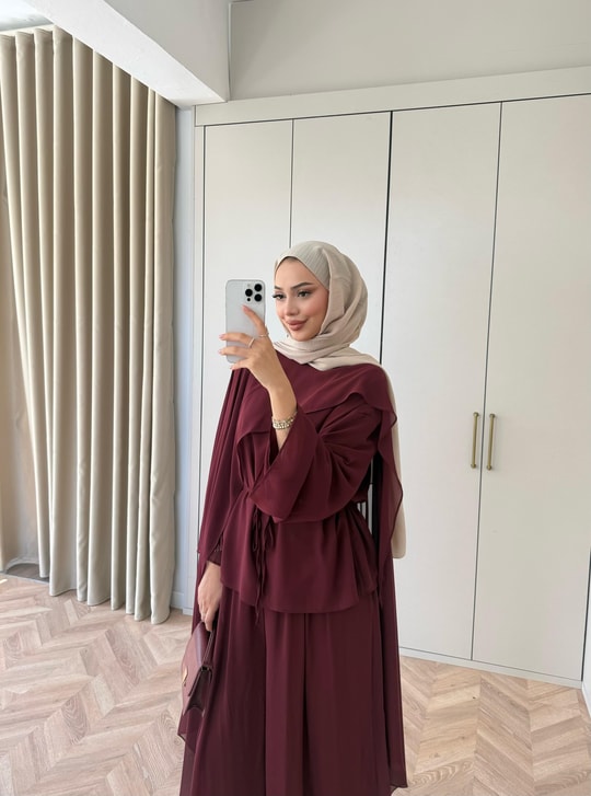 HR-1542H&R ButikHew - Hina Şifon Takım Bordo