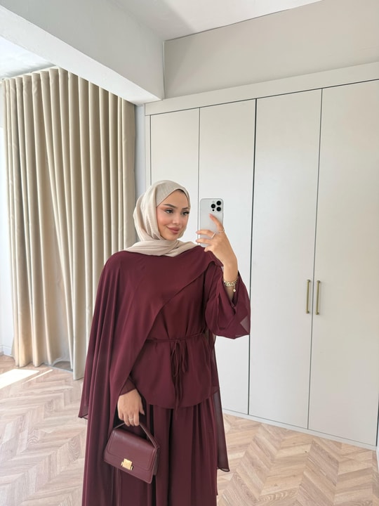 HR-1542H&R ButikHew - Hina Şifon Takım Bordo