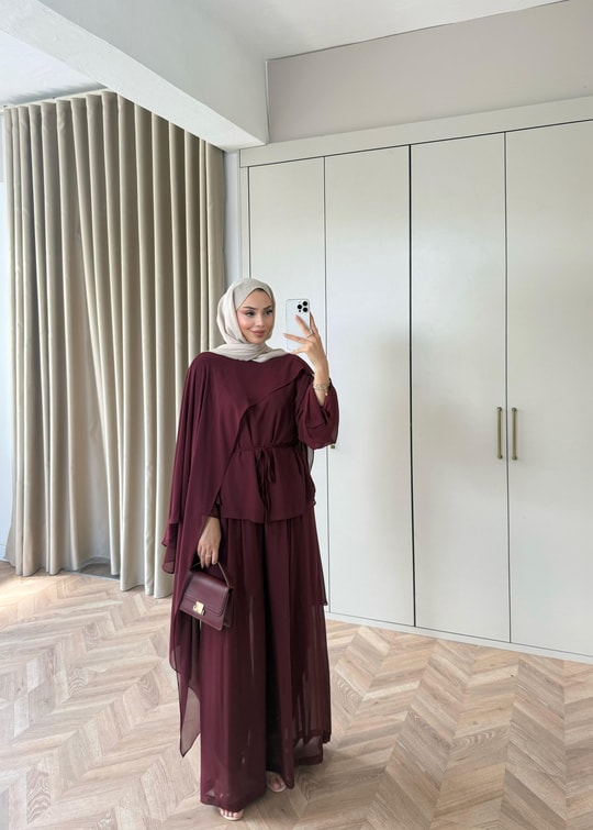 HR-1542H&R ButikHew - Hina Şifon Takım Bordo