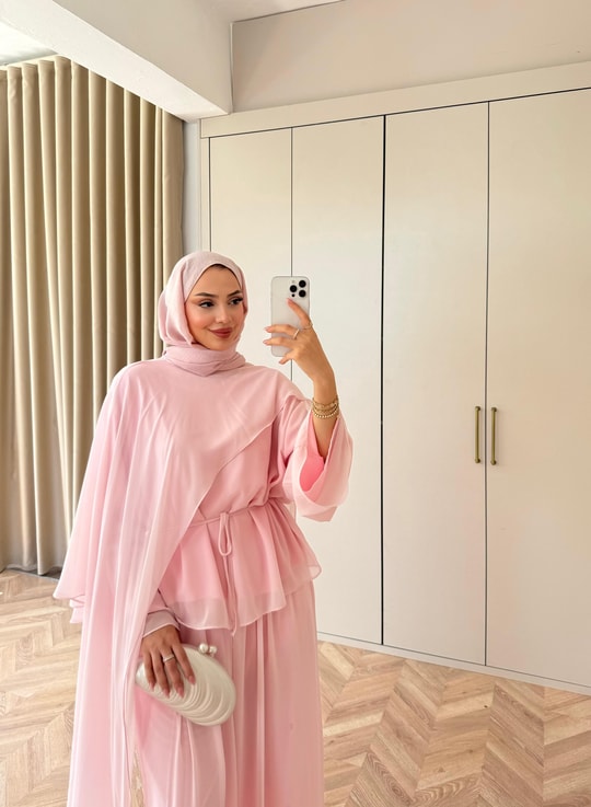 HR-1542H&R ButikHew - Hina Şifon Takım Pembe
