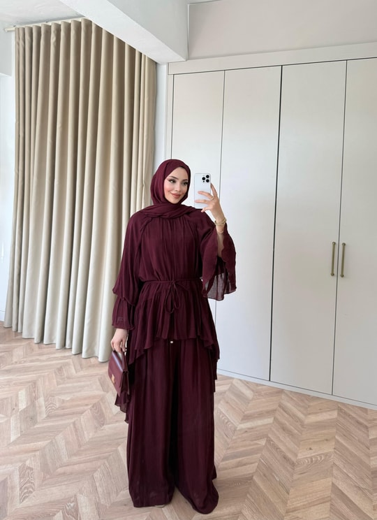 HR-1027H&R ButikHew- Lika Takım Bordo