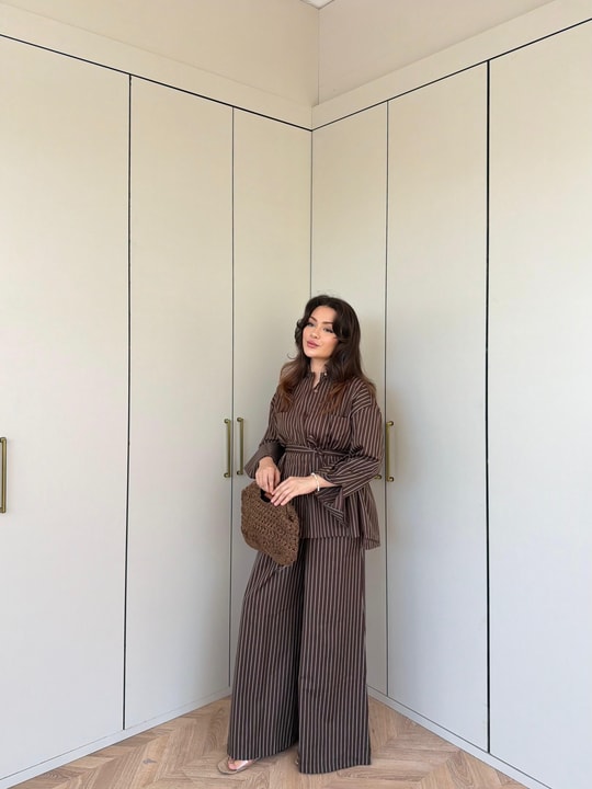 HR-1059H&R ButikHot- Bila Çizgili Takım Kahve