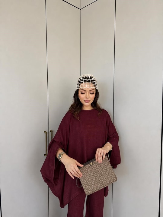 HR-1132H&R ButikHot- Dise Keten Takım Bordo