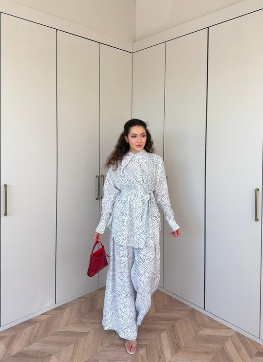 HR-0943H&R ButikHot- Puantiyeli Les Takım Beyaz