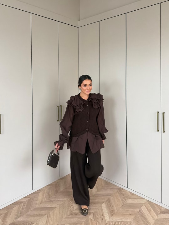 HR-3335H&R ButikHT- Maya Triko Takım Acı Kahve