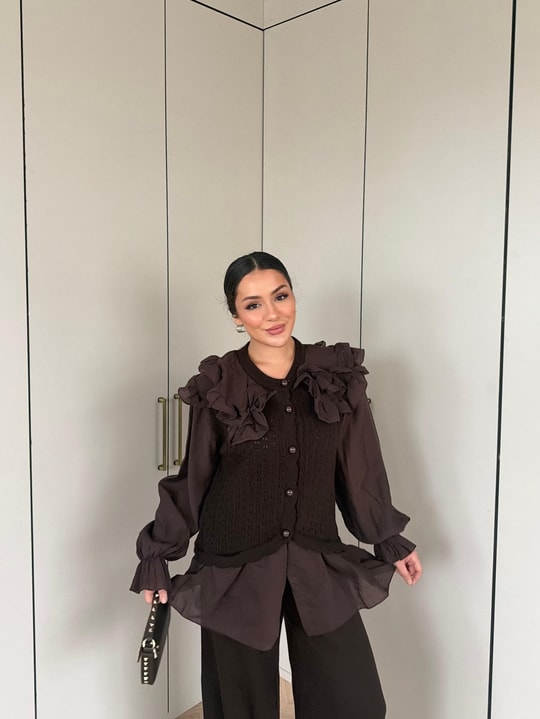 HR-3335H&R ButikHT- Maya Triko Takım Acı Kahve