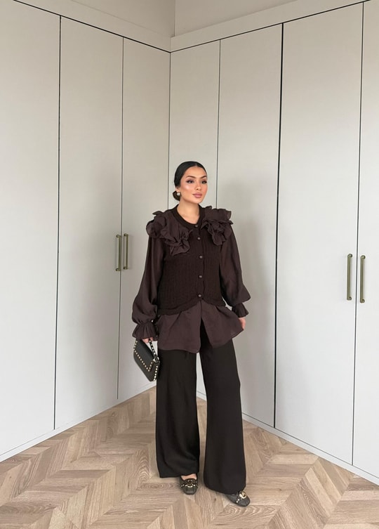 HR-3335H&R ButikHT- Maya Triko Takım Acı Kahve