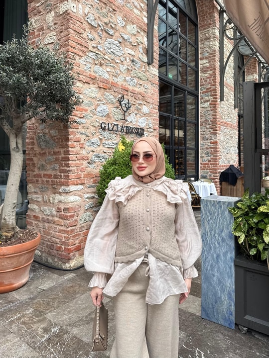 HR-3335H&R ButikHT- Maya Triko Takım Bej