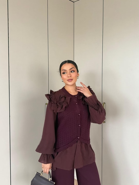 HR-3335H&R ButikHT- Maya Triko Takım Mürdüm