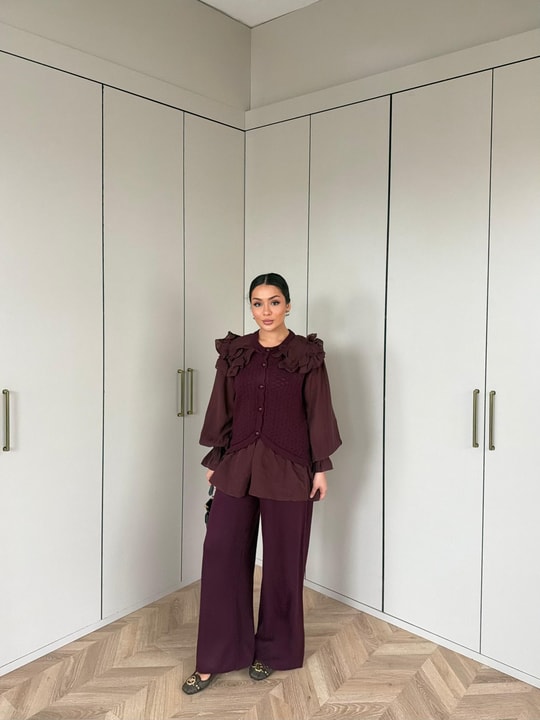 HR-3335H&R ButikHT- Maya Triko Takım Mürdüm