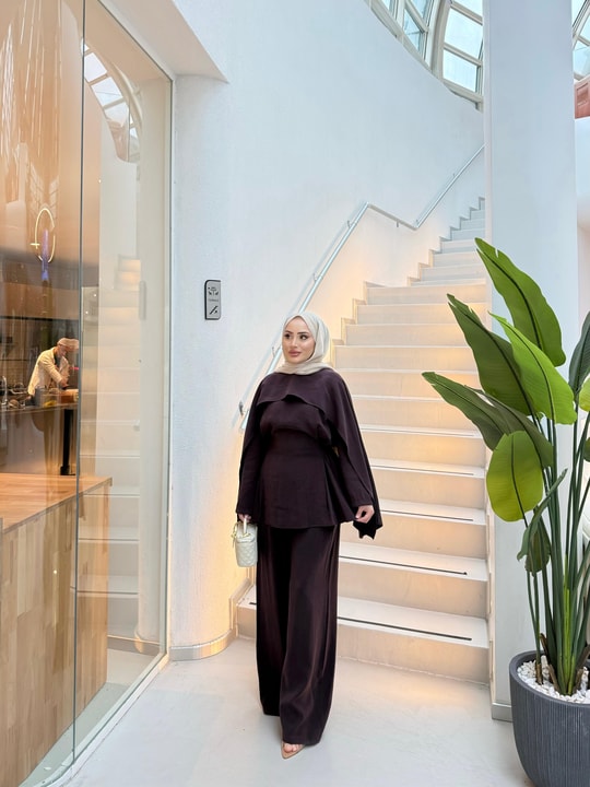 TAKM-2177H&R ButikJose Tensel Pelerin Detaylı Takım Mürdüm