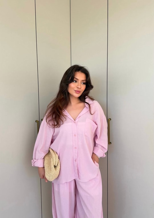 HR-1048H&R ButikLewi Ön Düğmeli Takım Pembe