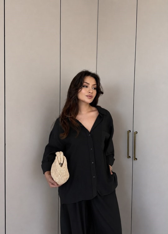 HR-1048H&R ButikLewi Ön Düğmeli Takım Siyah
