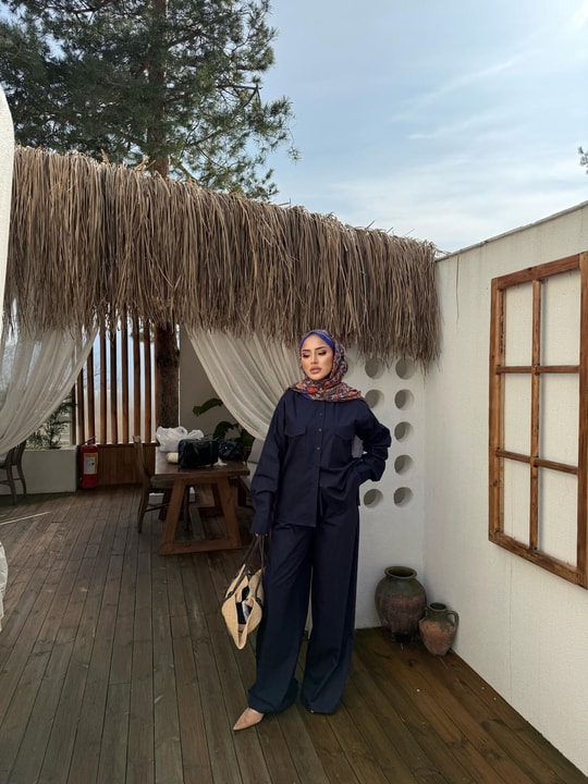TAKM-1905H&R ButikLima Pamuk Krep Takım Lacivert