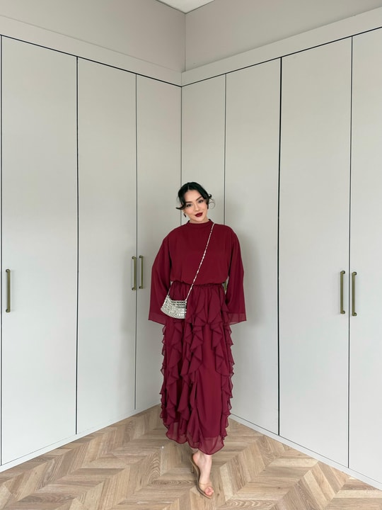 TAKM-2303H&R ButikLizge Şifon Takım Bordo