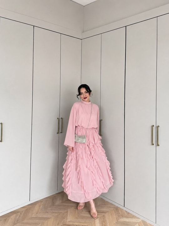 HR-0999H&R ButikLizge Şifon Takım Pembe