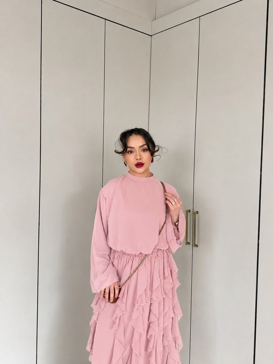 HR-0999H&R ButikLizge Şifon Takım Pembe