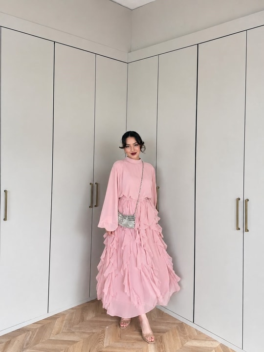 HR-0999H&R ButikLizge Şifon Takım Pembe