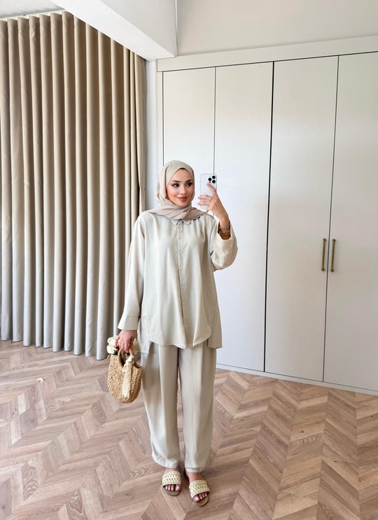 HR-0987H&R ButikMB - Dişla Keten Takım Bej