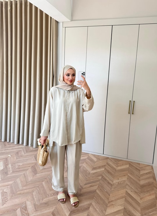 HR-0987H&R ButikMB - Dişla Keten Takım Bej