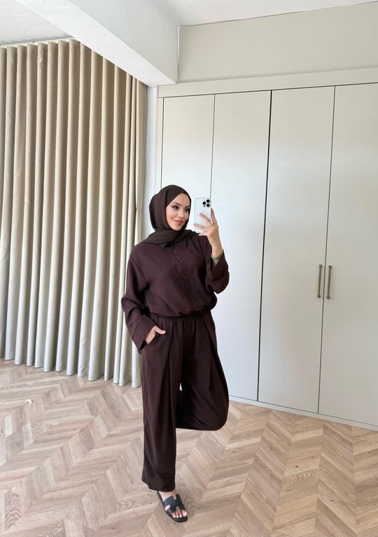 HR-0987H&R ButikMB - Dişla Keten Takım Kahve