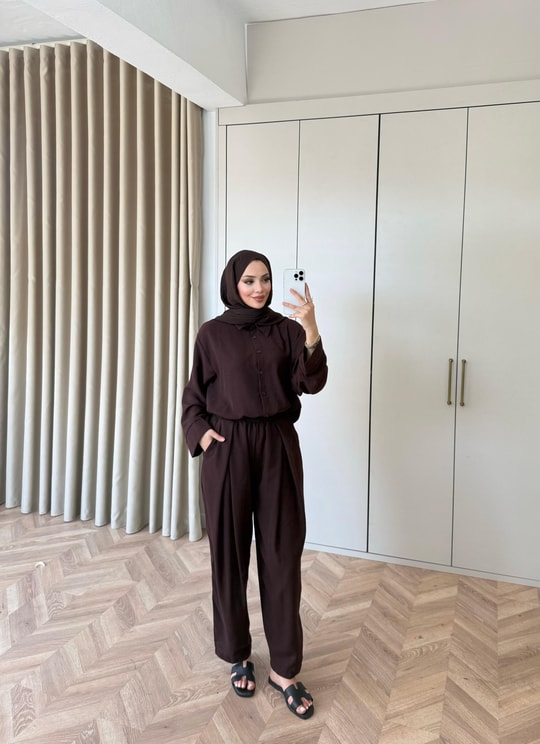HR-0987H&R ButikMB - Dişla Keten Takım Kahve