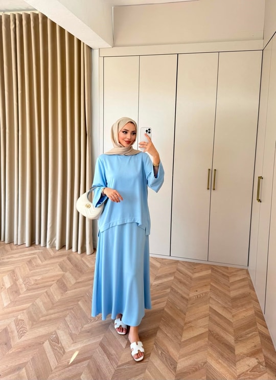 HR-0919H&R ButikMb - Fiyve Oysh Etekli Takım Mavi