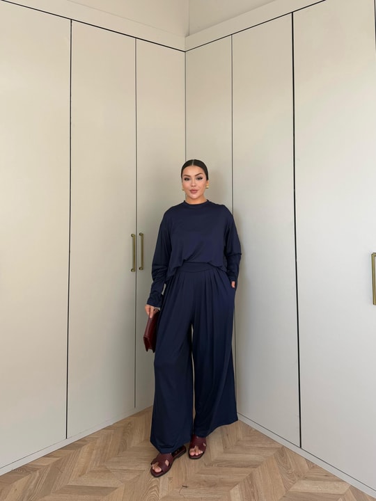 HR-2733H&R ButikMıs- Hilla Pantolon Büzgülü Takım Lacivert