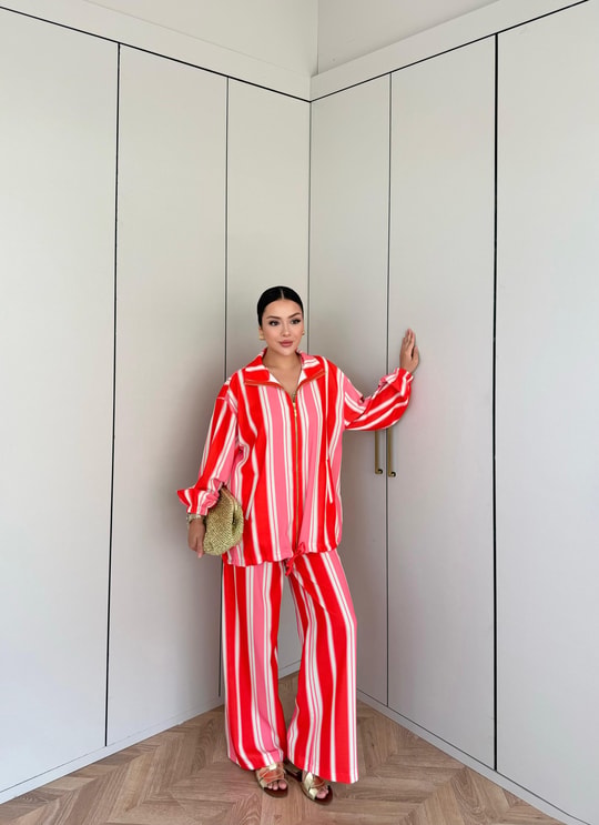 HR-2747H&R ButikMT - Gili Düz Çizgili Fermuarlı Takım