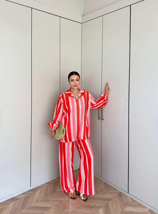 HR-2747H&R ButikMT - Gili Düz Çizgili Fermuarlı Takım