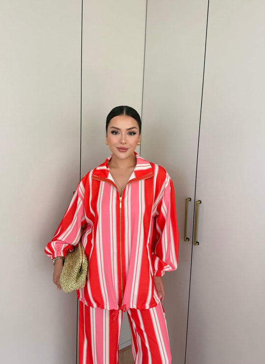 HR-2747H&R ButikMT - Gili Düz Çizgili Fermuarlı Takım