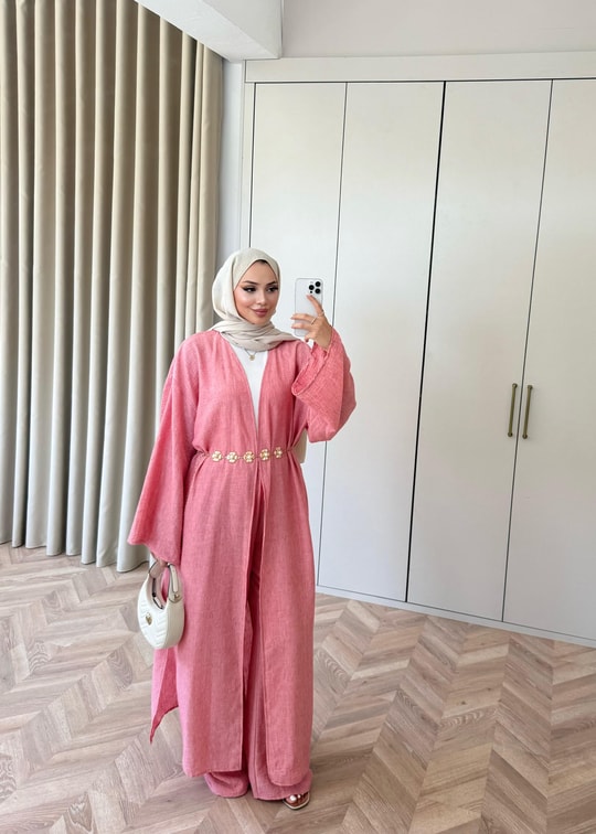 HR-1268H&R ButikNG - Sahra Kimonolu Takım Mercan