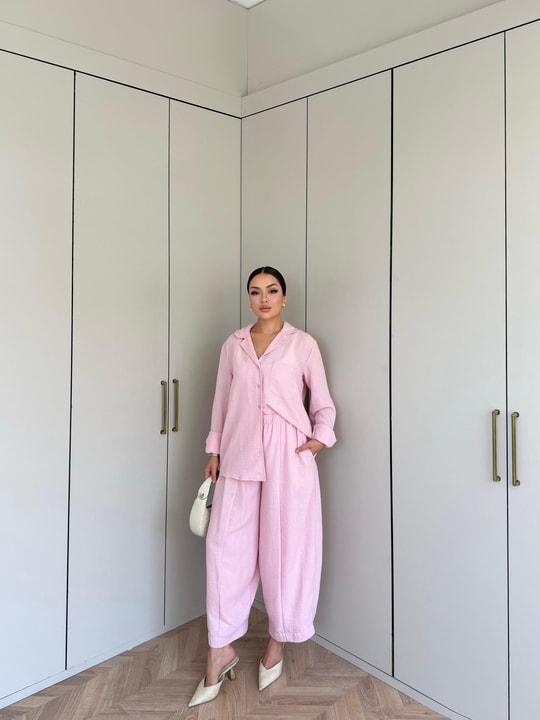HR-1463H&R ButikNG - Wişal Keten Takım Pembe