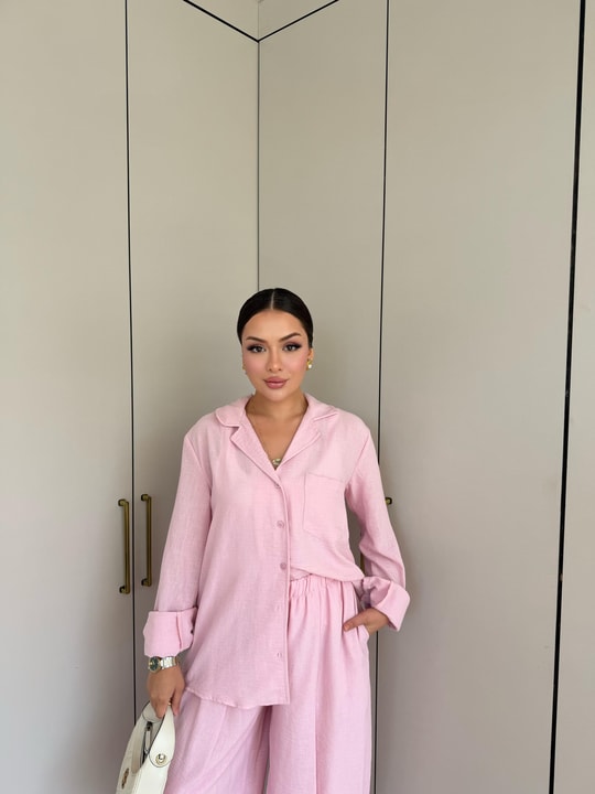 HR-1463H&R ButikNG - Wişal Keten Takım Pembe