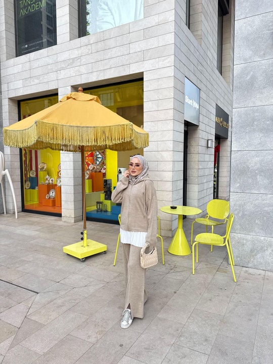 TKM-2038H&R ButikPan-Levab Fermuarlı Triko Takım Bej