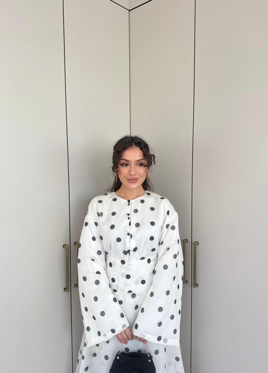 HR-0787H&R ButikPol- Dila Puantiye Etekli Takım Beyaz