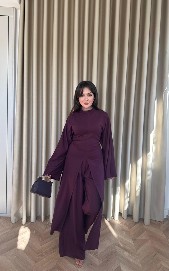 HR-2954H&R ButikPol- Gira Uzun Tunikli Takım Mürdüm