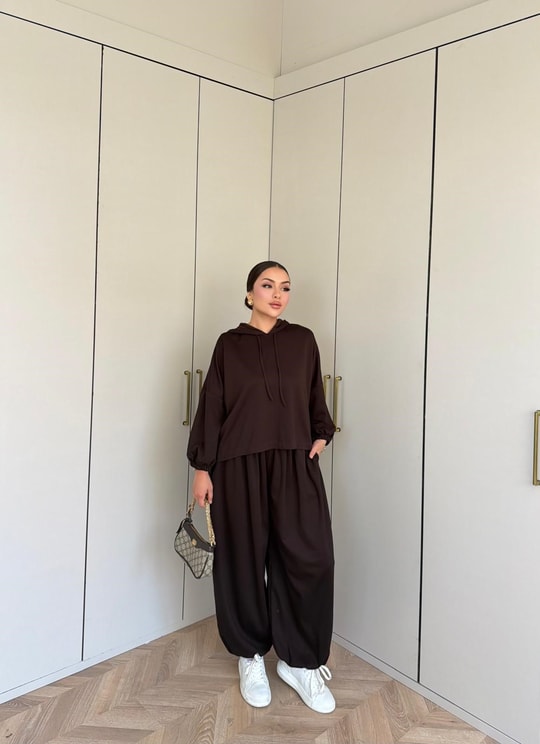 HR-1458H&R ButikPol- Rosa Paça Lastikli Oysh Takım Acı Kahve