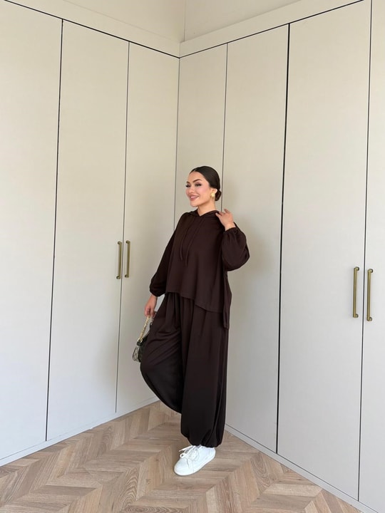 HR-1458H&R ButikPol- Rosa Paça Lastikli Oysh Takım Acı Kahve