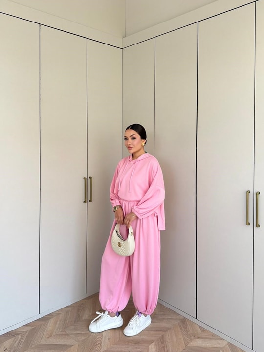 HR-1458H&R ButikPol- Rosa Paça Lastikli Oysh Takım Pembe