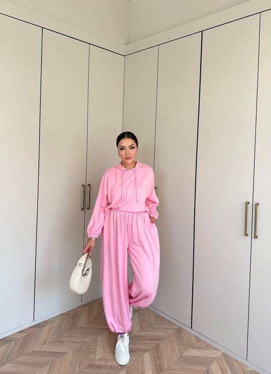 HR-1458H&R ButikPol- Rosa Paça Lastikli Oysh Takım Pembe