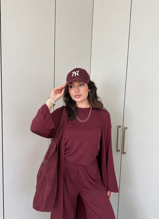 HR-0997H&R ButikPW- Edas 3'Lü Takım Bordo