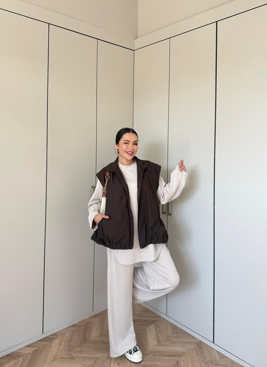 HR-2834H&R ButikPw - Esio Yelekli Oysh Takım Kahve-Taş
