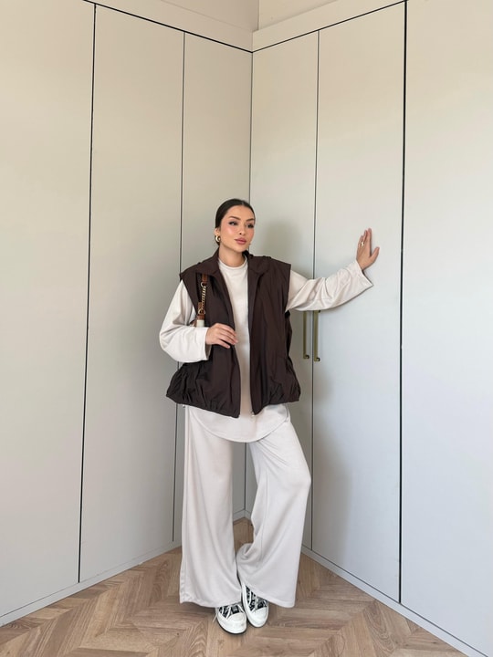 HR-2834H&R ButikPw - Esio Yelekli Oysh Takım Kahve-Taş