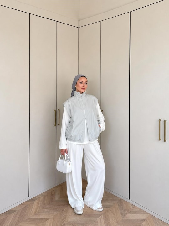 HR-2837H&R ButikPw - Esio Yelekli Oysh Takım Beyaz-Gri