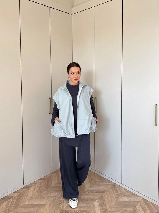 HR-2834H&R ButikPw - Esio Yelekli Oysh Takım Açık Mavi-Antrasit