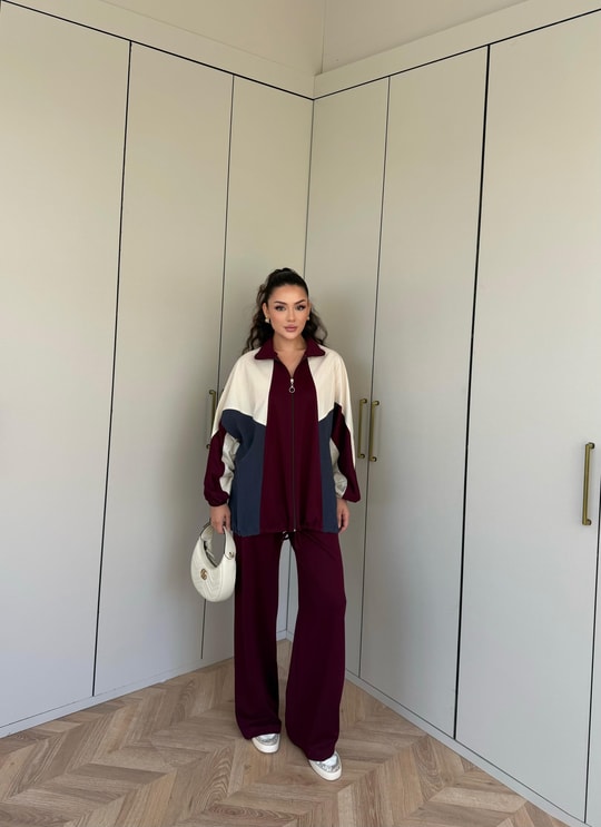 HR-1517H&R ButikPw- Hisa Yanları Detaylı Takım Bordo