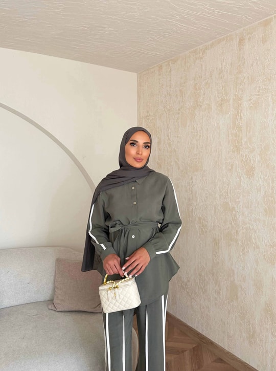 HR-0794H&R ButikPW - Neva Çizgi Detaylı Modal Takım Haki