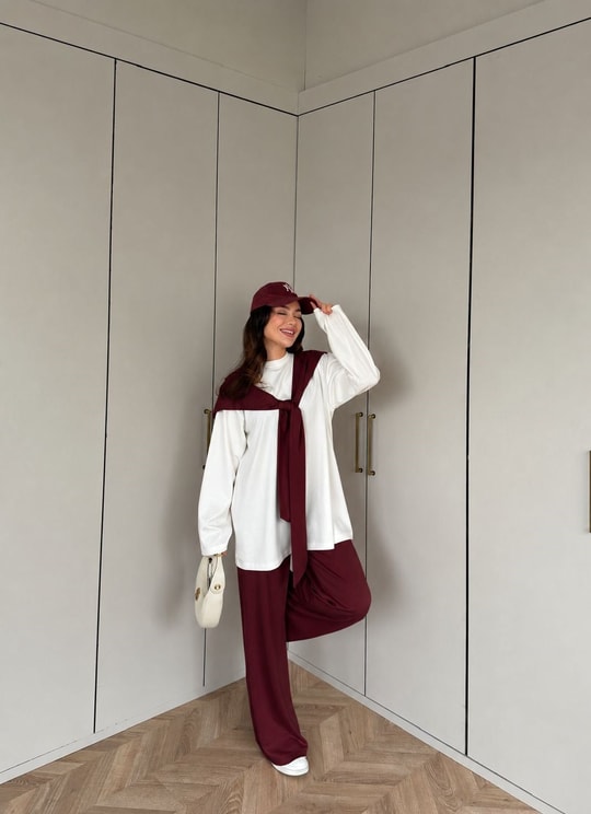 HR-0788H&R ButikPW- Nisal Atkılı Oysh Takım Bordo